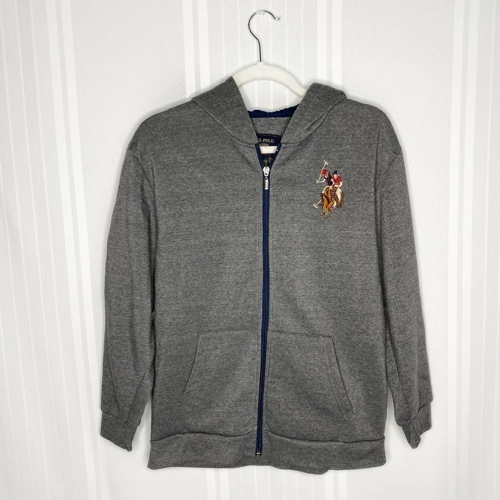 U.S. Polo Assn Long Sleeve Embroidered Hoodie Jacket Size 10/12 Gray Hooded